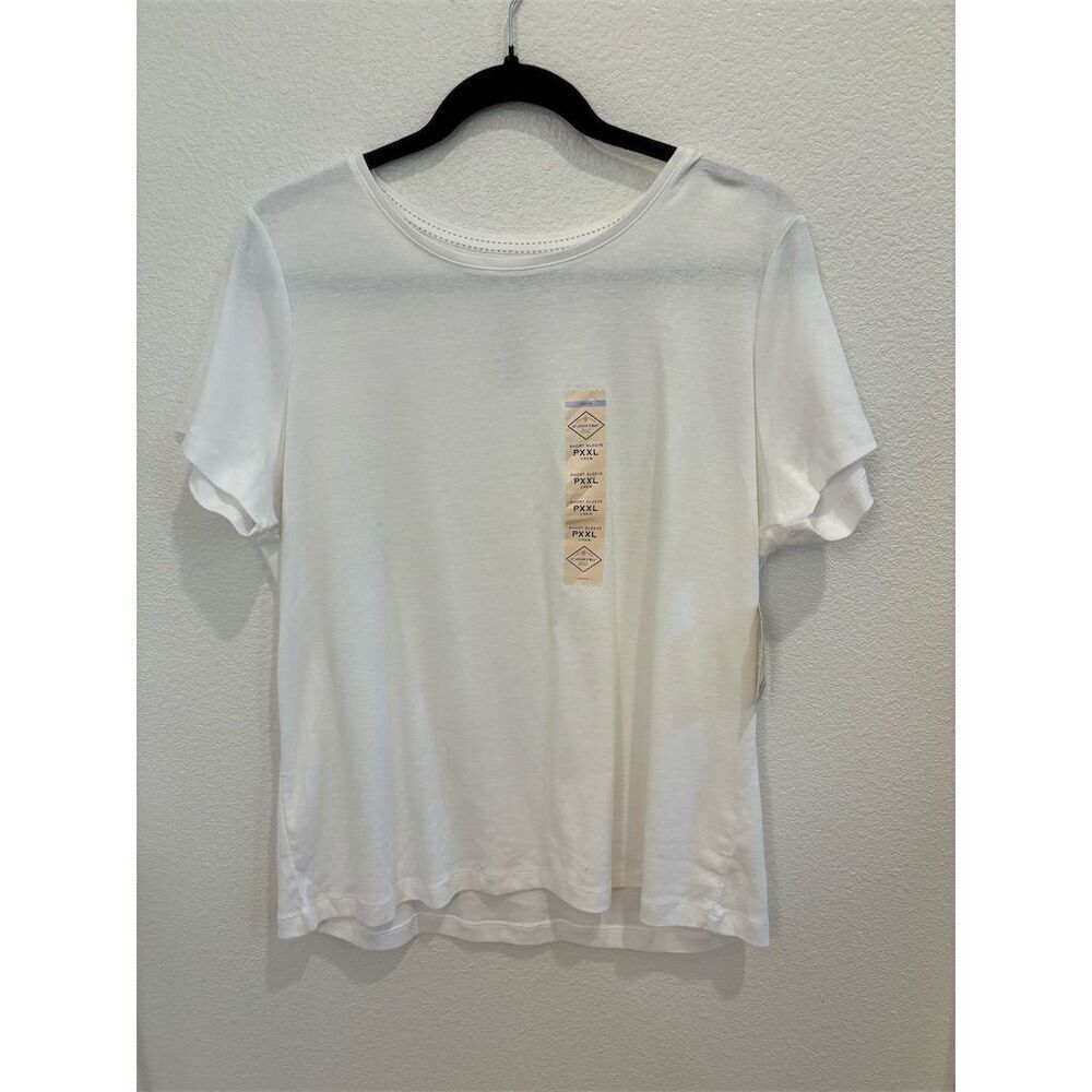 St. John's Bay Women's Petite 2XL White Short Sleeve Tee Shirt NWT
